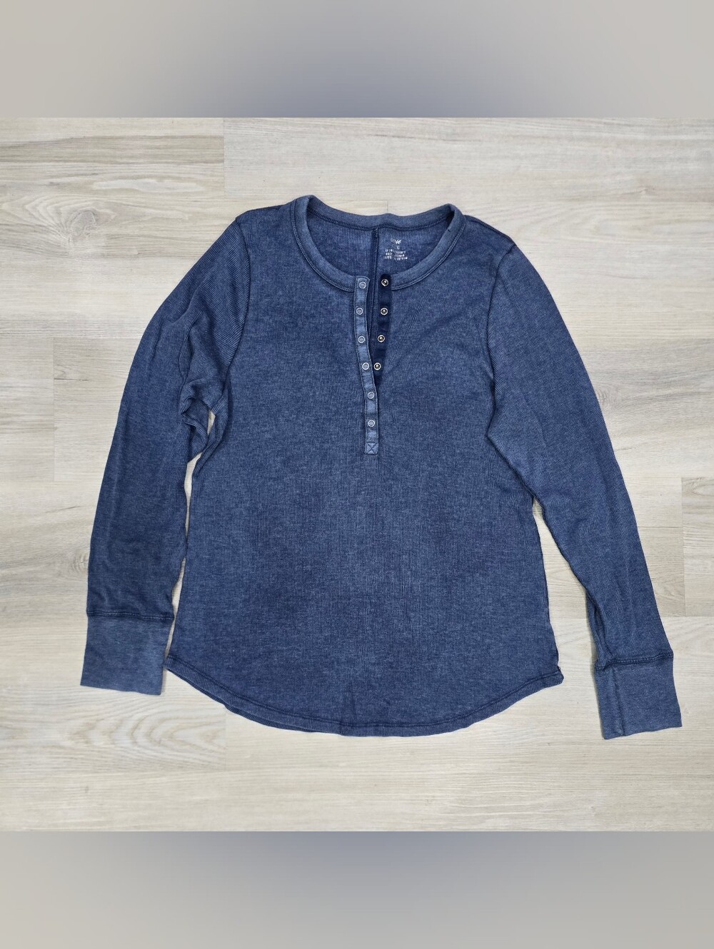 Aerie Button Long Sleeve Ribbed Henley Distressed Blue Size XL